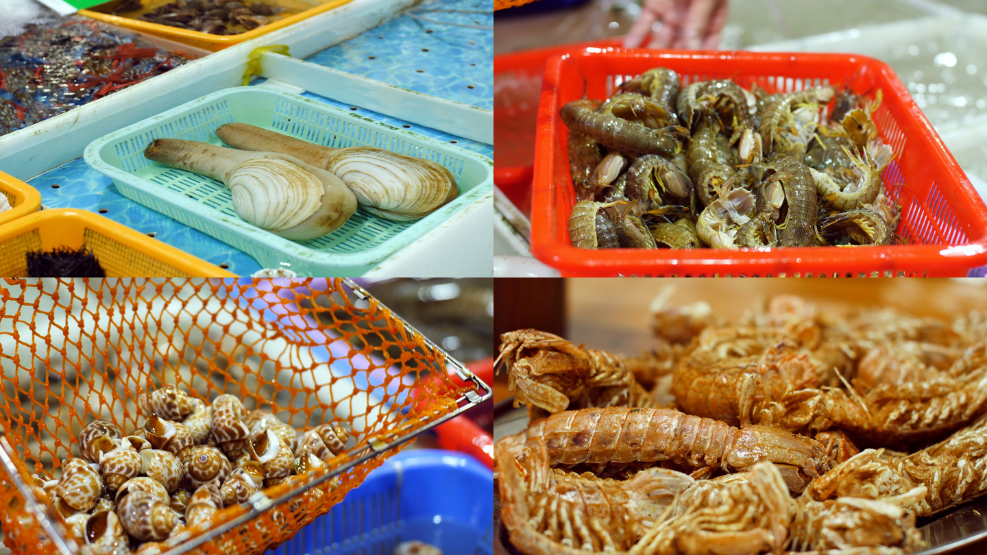 水產品市場買海鮮,美味海鮮4k視頻素材